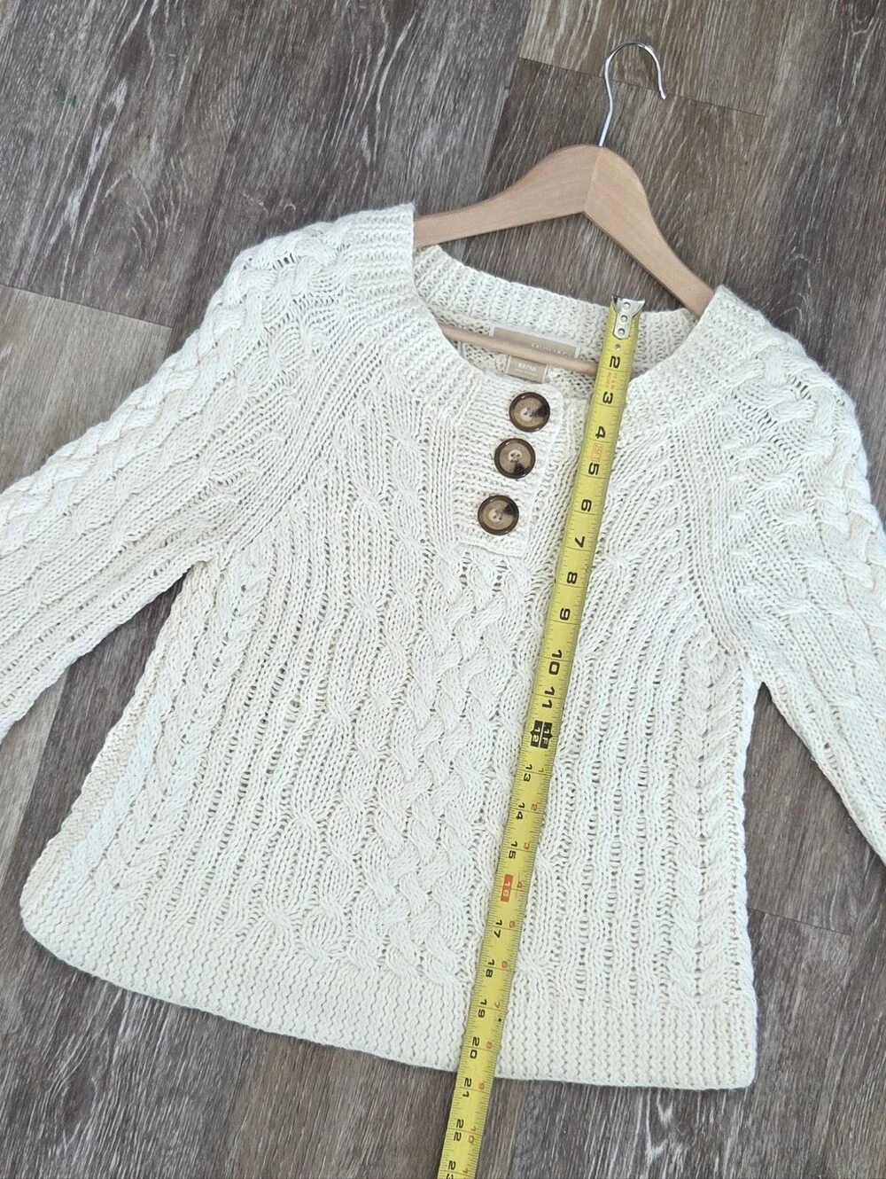 Michael Kors Wool Cable Knit Button Sweater Ivory Cardigan Boho Fall Chunky Knit